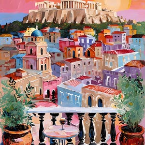 Athens Cityscape Art Print – Acropolis Wall Art, Greek Architecture Poster, Travel Decor, Athens Skyline Home Print