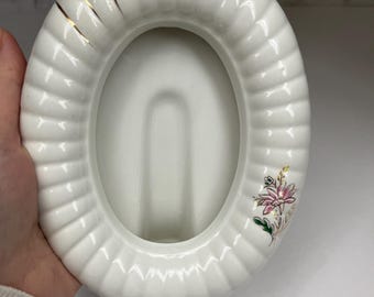 Vintage Porcelain Oval Photo Frame - Cottagecore Hand Painted Gold Floral Trim