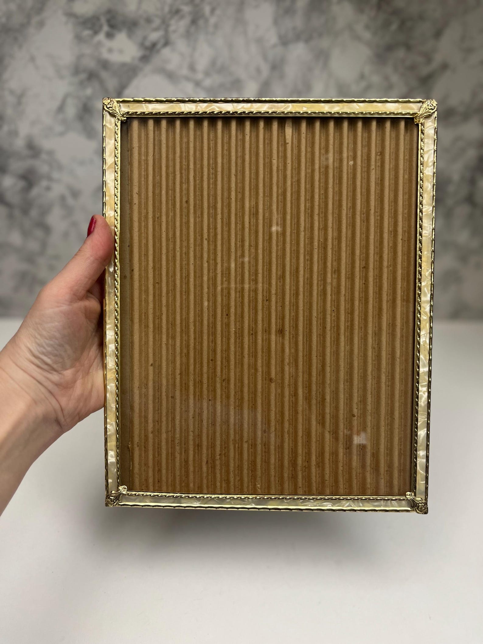 Vintage 8x10 Gold & Faux Pearl Frame | MCM Ornate Brass Decor