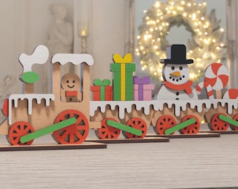 Gingerbread Train Display – Laser Cut File | Christmas Train SVG | Wooden Holiday Decor Template | Festive Glowforge & xTool 3mm Download