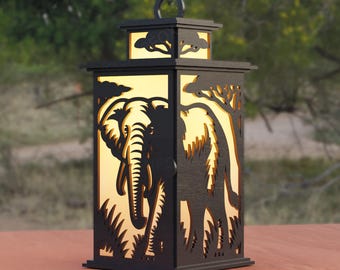 Elephant Lantern Laser Cut File | Safari Wildlife Tealight  | African Elephant Decor | Glowforge & xTool Wooden Lantern | Digital Download
