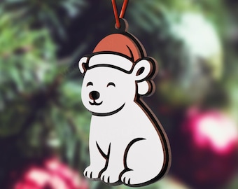 Christmas Polar Bear Ornament Laser Cut File | Layered Animal Decoration | Cute Winter Bear SVG | Digital Download | Glowforge & xTool Ready
