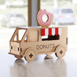 Donut Van – plik do cięcia laserowego | Donut Truck SVG | Drewniany furgon do zabawy | Pobieranie cyfrowe | Cięcie laserowe 3 mm | Zabawka w wózek z jedzeniem