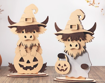 Highland Cow Halloween Figures – Laser Cut File Bundle | Halloween Cow SVG | Glowforge & xTool Ready | Digital Download | Highland Cow Decor
