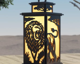 Lion Lantern Laser Cut File | Safari Wildlife Tealight Lantern SVG | Lion Decor | Glowforge & xTool Wooden Lantern | 3mm Digital Download