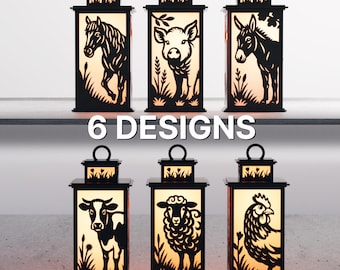 Farm Animal Lantern Bundle – Laser Cut Files | Cow, Sheep, Chicken, Horse, Pig & Donkey SVG | Farmyard Lantern Set | Digital Download