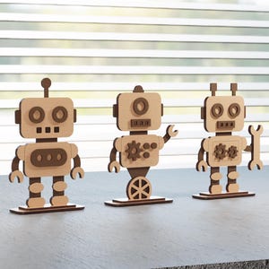 Robot Figure Bundle Laser Cut File | Wooden Robot Decor SVG | Geek Desk Display | Glowforge & xTool 3mm Digital Download