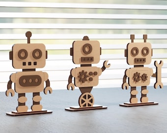 Robot Figure Bundle Laser Cut File | Wooden Robot Decor SVG | Geek Desk Display | Glowforge & xTool 3mm Digital Download
