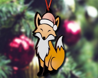 Fox Christmas Ornament SVG | Layered Laser Cut File | Cute Woodland Animal Hanging Decoration | Glowforge xTool Compatible | Seasonal Fox
