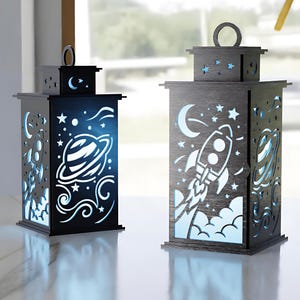Space Lantern – Laser Cut File | Rocket Ship SVG | Outer Space Lantern | Digital Download | 3mm Laser Cutting | Kids Room Decor | Vector Fox