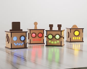 Robot Head Tea Light Bundle – Laser Cut File | Wooden Lantern SVG Set of 4 | Robot Candle Holders | Glowforge & xTool Digital Download 3mm