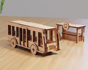 Archivo de corte láser para autobús urbano y parada: Ruedas móviles (descarga digital)