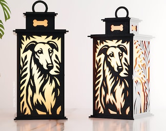 Greyhound Lantern – Laser Cut Dog SVG | Sighthound Light Box File | Whippet Pet Memorial | 3mm Wood Lantern SVG | Digital Download
