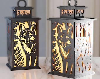 Fox Lantern – Laser Cut File | Woodland Animal SVG | Forest Fox Lantern | Digital Download | 3mm Laser Cutting | Rustic Nature Decor