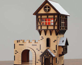 Tudor Castle Tower Tea Light Lantern – Laser Cut File | Medieval House Tea Light Holder | Removable Roof | Digital Download | Tudor 3mm SVG