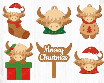 Christmas Highland Cow SVG Bundle | Festive Cow Cut Files for Lasers & Cricut | Farm Xmas Decor SVG | Winter Cow Designs | Digital Download