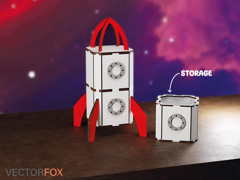Stackable Rocket Ship Storage – Laser Cut File | Modular Rocket SVG ...