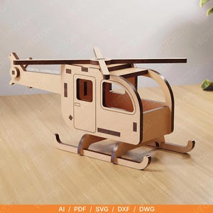 Laser Cut Helicopter Model | Small Helicopter Laser Cur File with Rotating Blades | Glowforge & XTool Compatible | 3mm Digital Download
