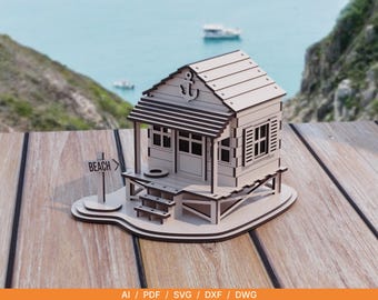Seaside Beach Hut House – Laser Cut File | Coastal Decor SVG | Summer Mini House | Digital Download | 3mm Laser Cutting Template