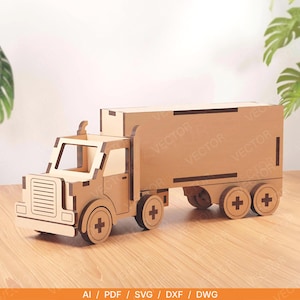 Camión de juguete - Archivo de corte láser 3D / Camión de madera SVG / Compatible con Glowforge y xTool / Descarga digital / Juguete de madera de 3 mm
