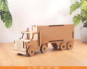 Toy Lorry Truck – 3D Laser Cut File | Wooden Truck SVG | Glowforge & xTool Ready | Digital Download | 3mm Wood Toy