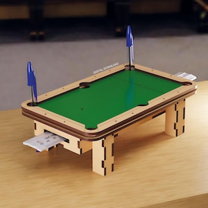 Pennhållare för biljardbord – laserskuren fil | Snooker-skrivbordsorganisatör SVG | Rymmer 6 pennor + linjal | Digital nedladdning | 3 mm laserskärningsfil