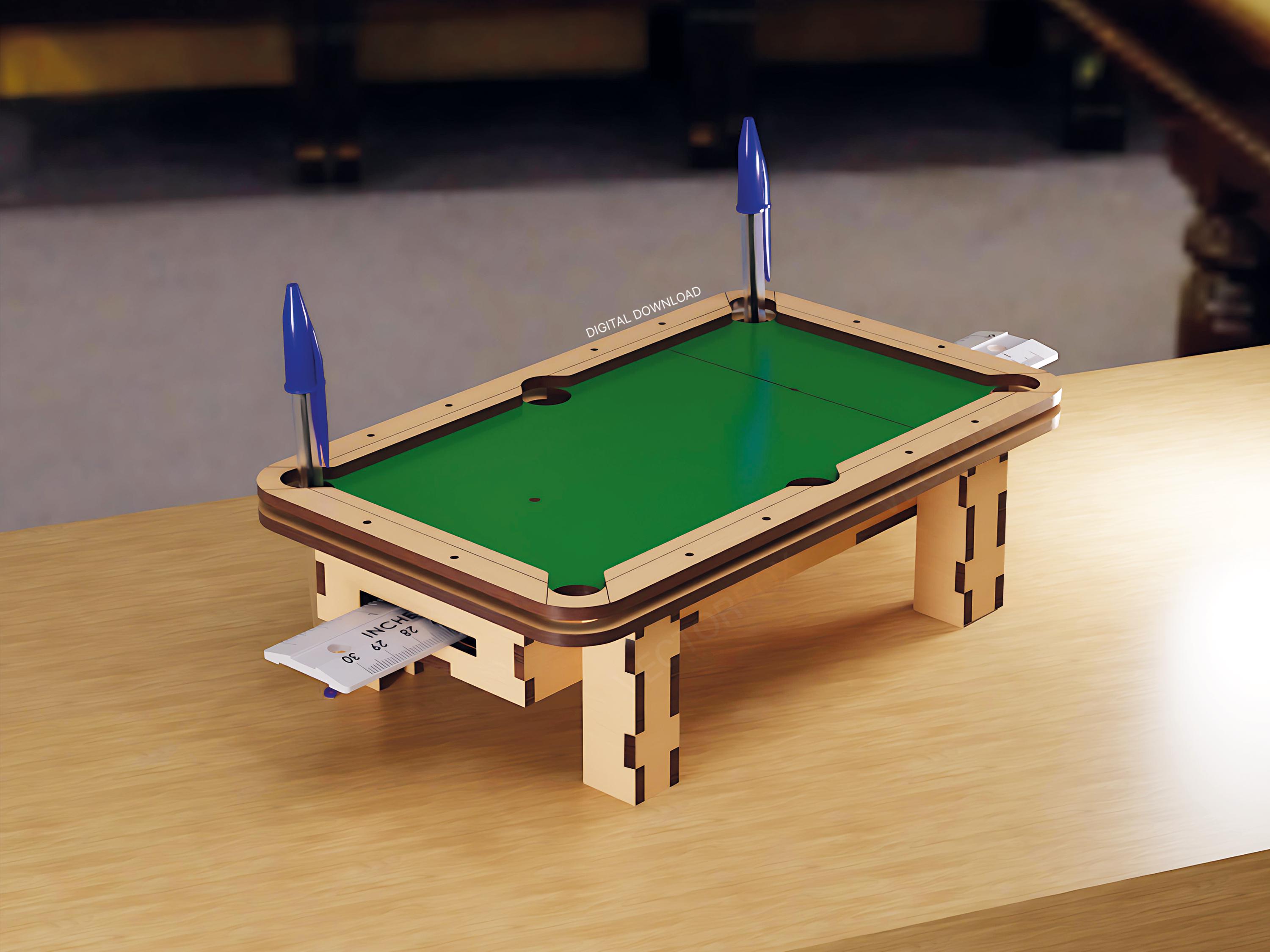 Pool Table Pen Holder – Laser Cut File | Snooker Desk Organizer SVG | Holds 6 Pens + Ruler | Digital Download | 3mm Laser Cutting File