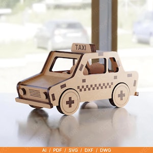Taxi de juguete – Archivo de corte láser 3D / Taxi SVG / Plantilla de juguete de madera / Compatible con Glowforge y xTool / Descarga digital / Archivo láser de 3 mm