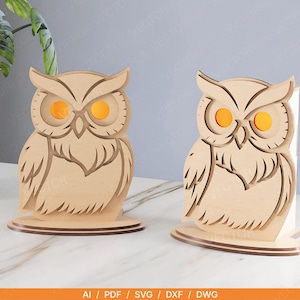 Latarnia z sową – plik wycinany laserowo | Podgrzewacz z sową w formacie SVG | Gotowy do użycia z Glowforge i xTool | Dekoracja z drewna 3 mm | Pobranie cyfrowe