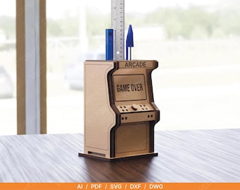 Arcade Machine Pen Holder Laser Cut File | Retro Game Desk Organizer SVG | Gamer Gift | Glowforge & xTool 3mm Digital Download