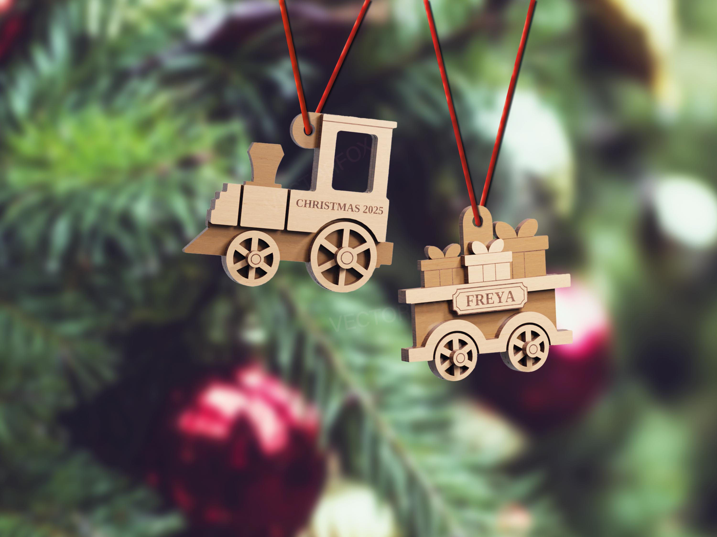 Personalised Christmas Train Ornament Laser Cut File – Custom Name