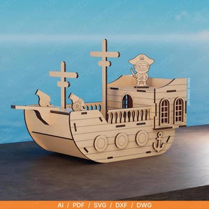 Pirate Ship Model – Laser Cut File | Interactive Wooden Ship SVG | Pirate Decor | Digital Download | 3mm Laser Cutting Template