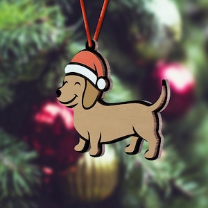 Dackel-Anhänger – Laser Cut Datei | Weihnachten Dackel SVG | Hund Baumkugel | Digitaler Download | 3 mm Laserschnitt | Festliches Haustier Dekor