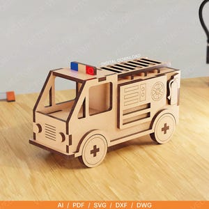 Caminhão de Bombeiros de Brinquedo – Arquivo para Corte a Laser | Caminhão de Bombeiros de Madeira em SVG | Rodas Móveis e Escada Removível | Download Digital | Corte a Laser de 3 mm