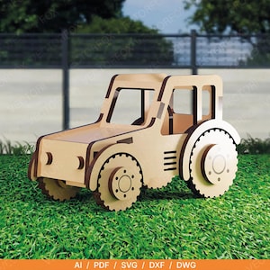 Laser Cut Tractor Toy SVG File – Wooden Farm Vehicle – Big Tractor Toy Vector | Moving Wheels | 3mm Laser Cutting Digital Download