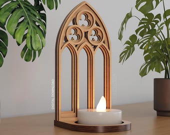 Gothic Tea Light Holder – Laser Cut File | Tea Light SVG | Gothic Candle Holder | Digital Download | 3mm Material | Gothic Window Laser Cut