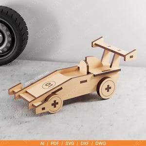Coche de carreras de aceleración - Archivo cortado por láser / SVG de coche de carreras / Juguete de madera de carreras / Descarga digital / Corte por láser de 3 mm / Juguete infantil / Decoración de pista de carreras