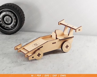Drag Race Car – Laser Cut File | Race Car SVG | Wooden Toy Racer | Digital Download | 3mm Laser Cutting | Kids Car Toy | Track Racing Decor