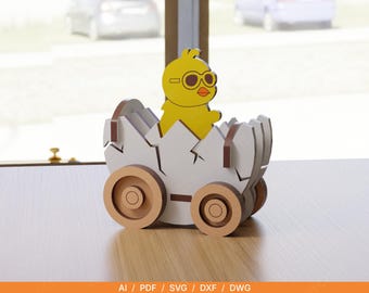 Easter Chick Car SVG Laser Cut File | Cute Chick Egg Car Decor | Spring Kids Room Decor | Glowforge xTool 3mm Digital Download