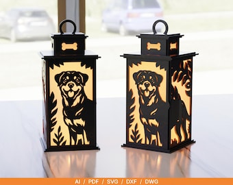 Rottweiler Lantern Laser Cut Dog Lantern File | Rottweiler SVG | Wooden Dog Memorial Light | LED Candle Lantern | 3mm Digital Download