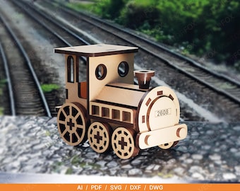 Classic Steam Train Toy – Laser Cut File | Wooden Train SVG | Moving Wheels | Vintage Locomotive Design | Digital Download