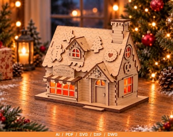 Christmas Bakery SVG | Christmas Village Laser Cut File | Gingerbread Shop 3D Wooden House | Christmas Decor 3mm Digital Download