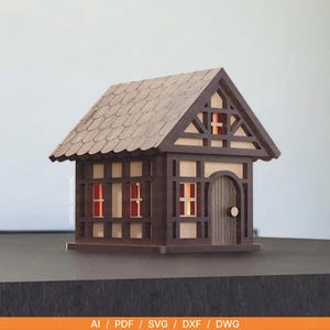 Farol de Casa Tudor – Archivo de corte láser / Portavelas Tudor pequeño SVG / Farol de Casa Medieval / Descarga digital / Corte láser de 3 mm