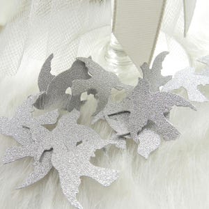 Silver Glitter Doves, Die Cuts, Confetti, Weddings, Table Scatter, No Mess, 1 inch (50ct)