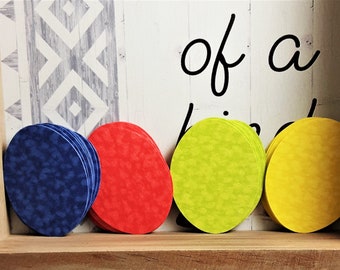 40 Textured Oval Die Cuts -- Lime Green, Strawberry, Blueberry, Lemon, Easter, Red, Yellow, 2 x 1.5 inches, Can be used as cupcake toppers