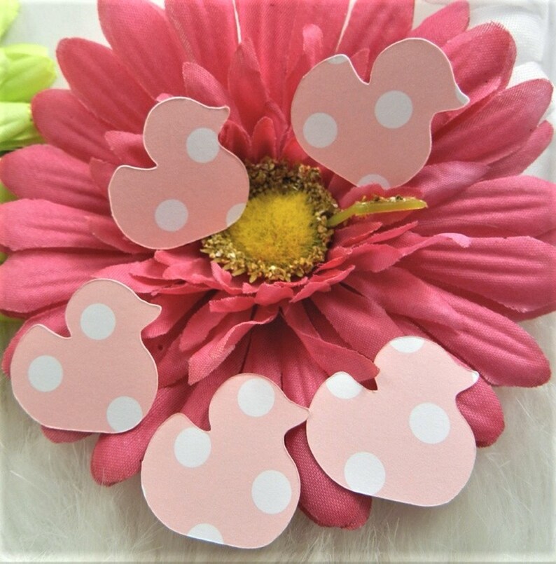50 100 Pink and White Polka Dot Rubber Duck Die Cuts Confetti Baby Showers Table Scatter Size 1x108 inch Girls Cupcake