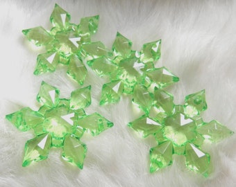 10 Green Transparent 44mm Acrylic Snowflake Link Beads, Faceted, Halloween, Christmas, Ornaments, 2mm holes, 12mm thick