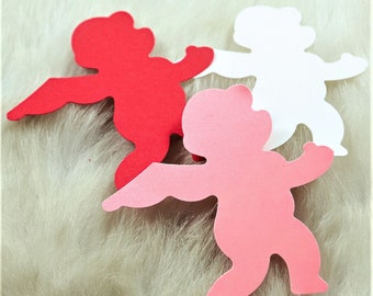 25 Cherub Die Cuts, Valentine's Day, 3 inch, Choice of Red, White, Brown, Marbled Beige, Pink, Craft Supplies, Angels, Cupid