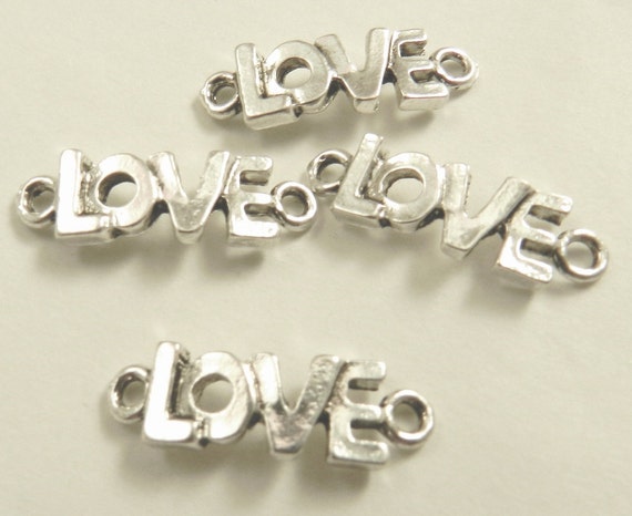 10 Antique Silver Love Links: Alloy Metal Bracelet Connectors