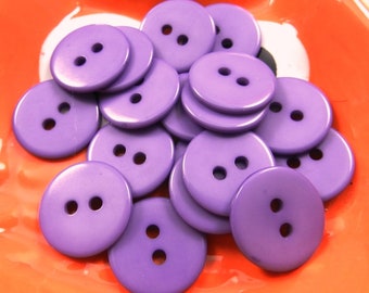 20 Purple Buttons, Flat Round, Plastic, 2-hole, Indigo, Sewing, Embellishments, Garment, Hair Accessories, Doll Making, Clothing, Size 15mm